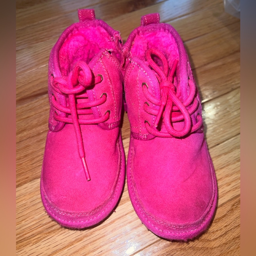 UGG Kids Bright Pink Suede Lace-Up Boots
